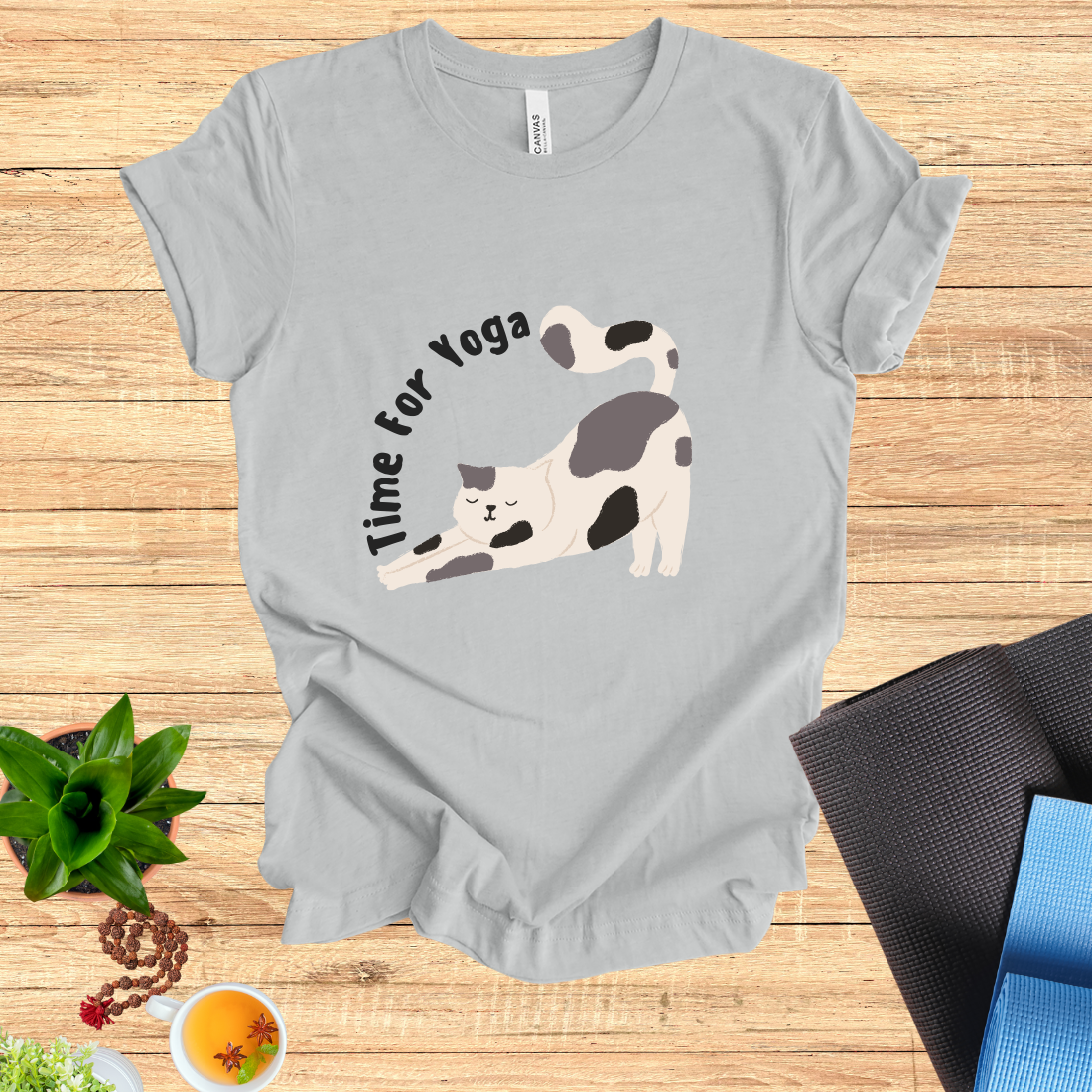 "Time for Yoga" Stretching Cat TEE