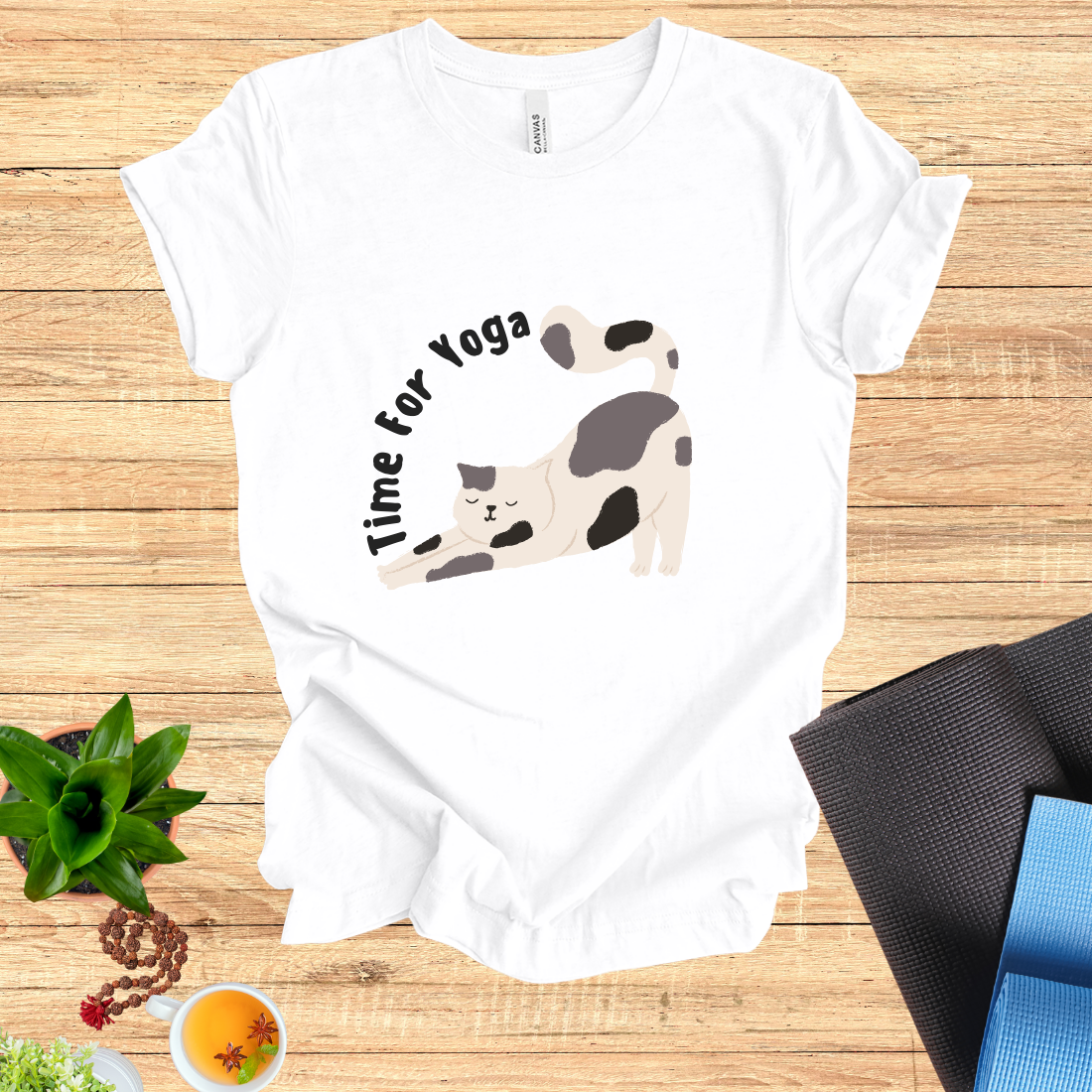 "Time for Yoga" Stretching Cat TEE